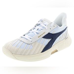 Diadora White and Blue Athletic Tennis Shoes with Retro Design